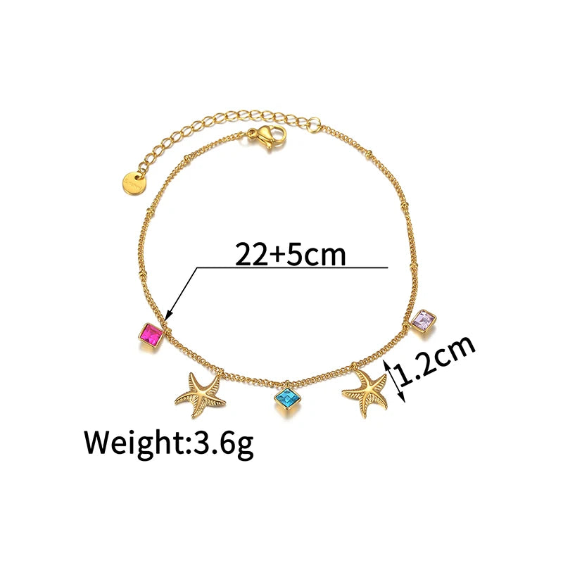 Luxury Gold Charm Anklet – Colorful Crystal, Pearl & Pendant Chain Anklet - Lunelle London