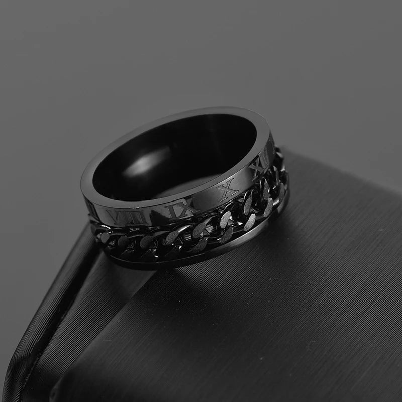 Men’s Stainless Steel Spinner Ring – Anxiety Relief Chain Fidget Ring