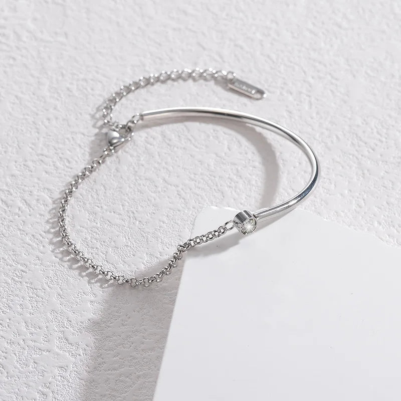 Luxury Stainless Steel Minimalist Bangle Bracelet – Adjustable Gold & Silver Chain Design with Crystal Accent - Lunelle London