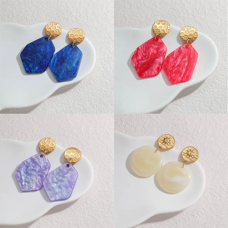Gold Textured Resin Drop Earrings – Bold Color Statement Earrings - Lunelle London