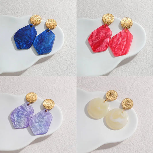 Gold Textured Resin Drop Earrings – Bold Color Statement Earrings - Lunelle London