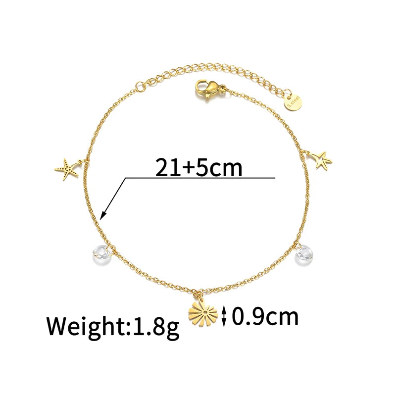 Luxury Gold Charm Anklet – Colorful Crystal, Pearl & Pendant Chain Anklet - Lunelle London