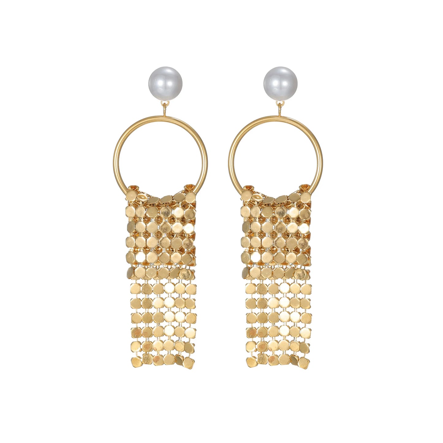 Elegant Pearl Mesh Tassel Earrings - Gold & Silver Long Drop Statement Earring - Lunelle London