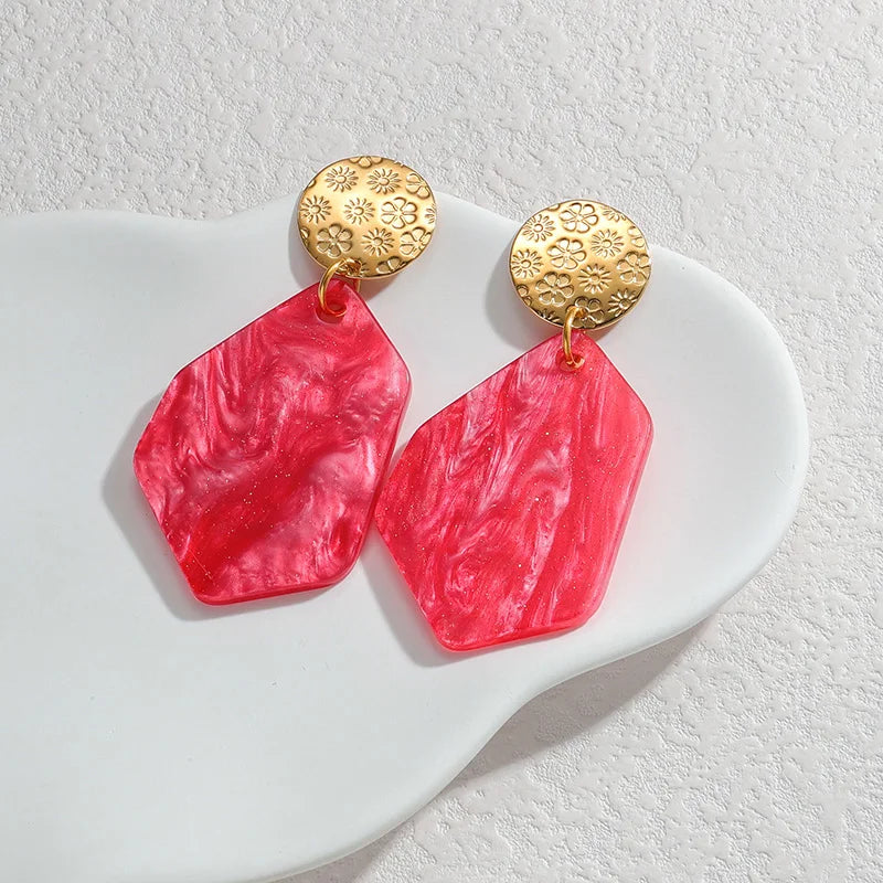 Gold Textured Resin Drop Earrings – Bold Color Statement Earrings - Lunelle London
