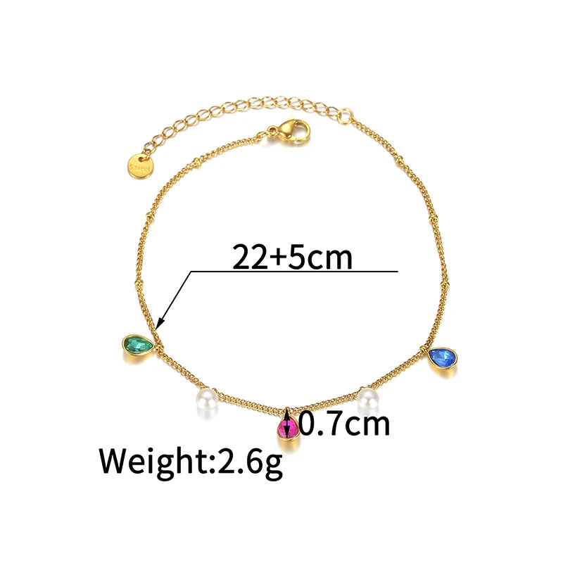 Luxury Gold Charm Anklet – Colorful Crystal, Pearl & Pendant Chain Anklet - Lunelle London