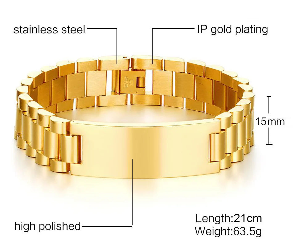 Customised Chunky Chain Bracelet – Engraved Stainless Steel Bracelet for Men & Women