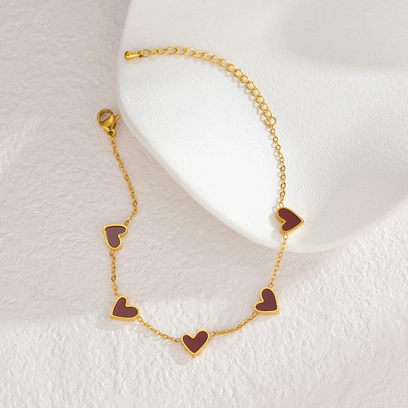 Gold Stainless Steel Enamel Heart Chain Bracelet – Colorful Adjustable Love Charm Jewelry - Lunelle London