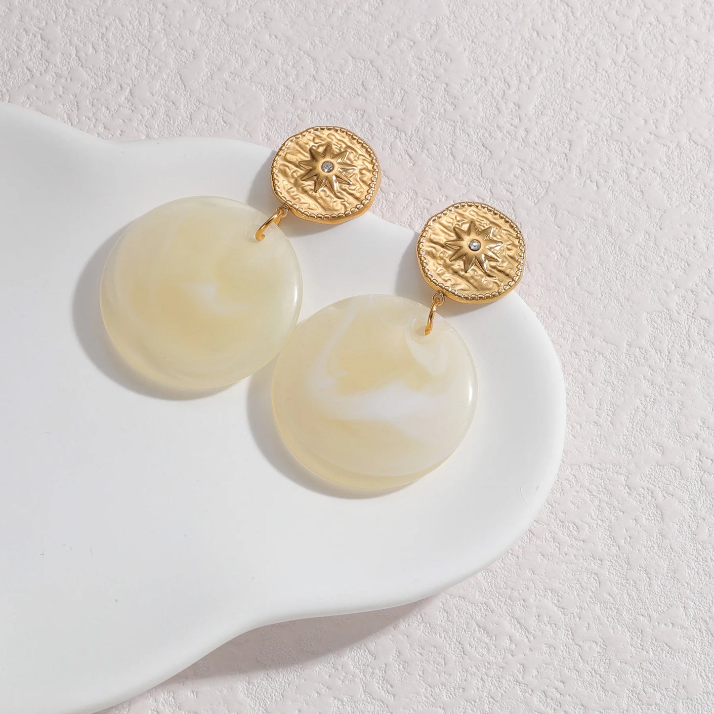 Gold Textured Resin Drop Earrings – Bold Color Statement Earrings - Lunelle London
