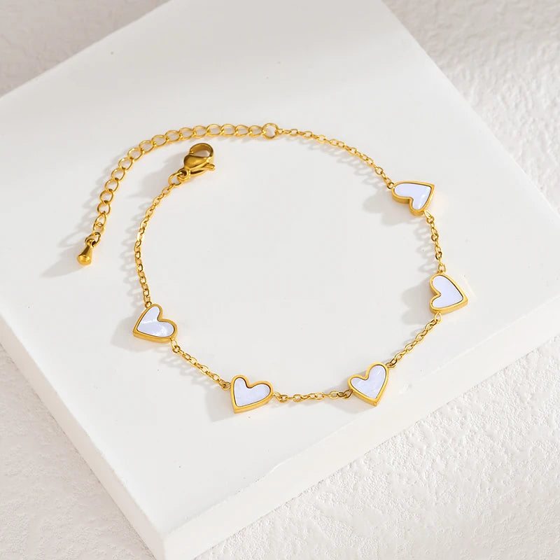 Gold Stainless Steel Enamel Heart Chain Bracelet – Colorful Adjustable Love Charm Jewelry - Lunelle London