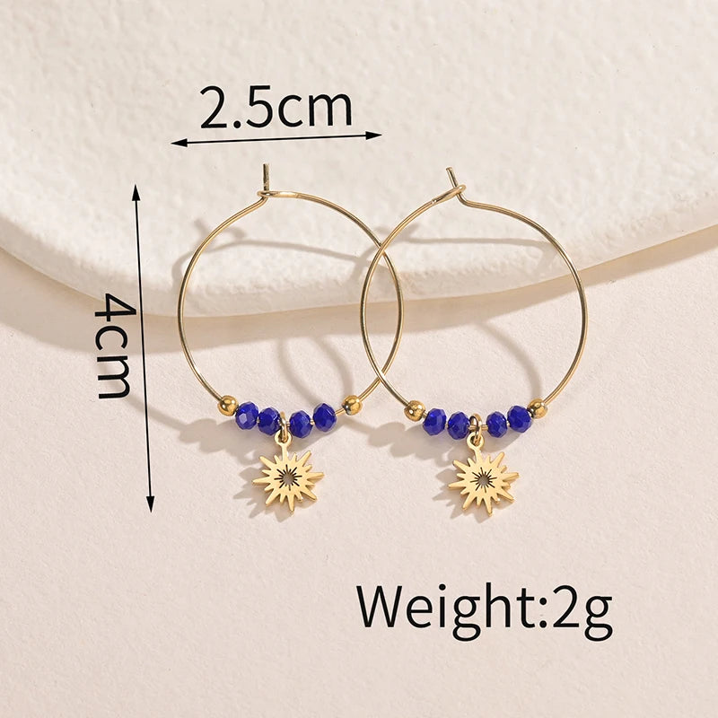 Gold Beaded Flower Charm Hoop Earrings – Elegant Sunflower Dangle Hoops - Lunelle London