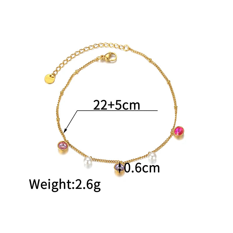 Luxury Gold Charm Anklet – Colorful Crystal, Pearl & Pendant Chain Anklet - Lunelle London