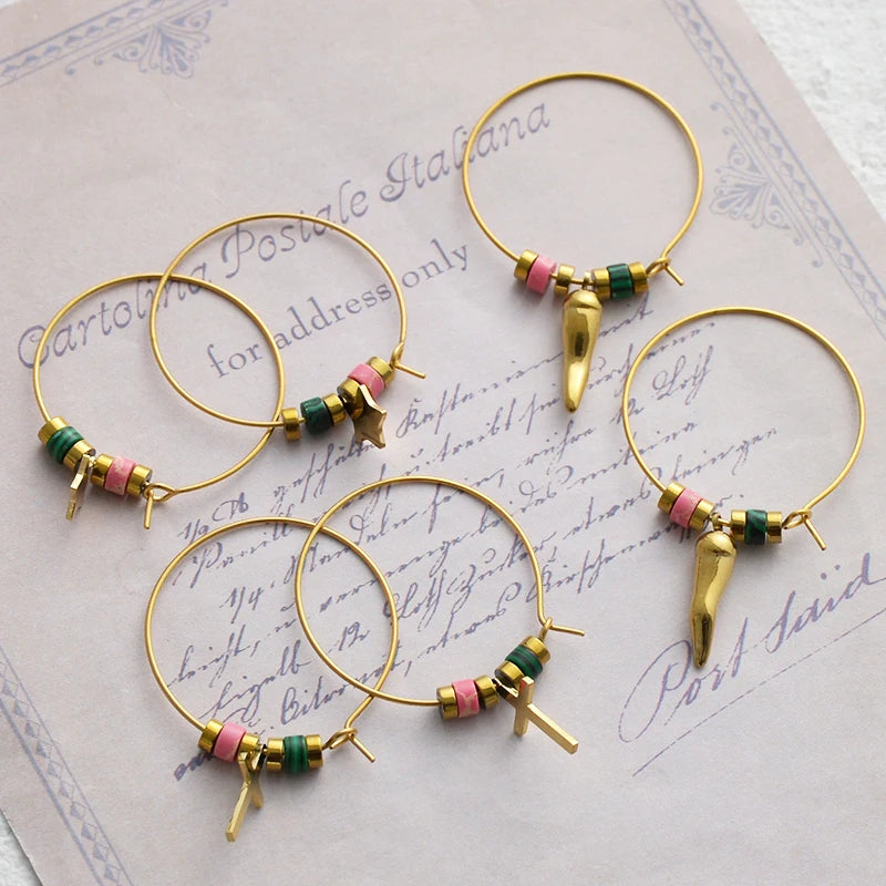 Gold Beaded Charm Hoop Earrings - Lunelle London