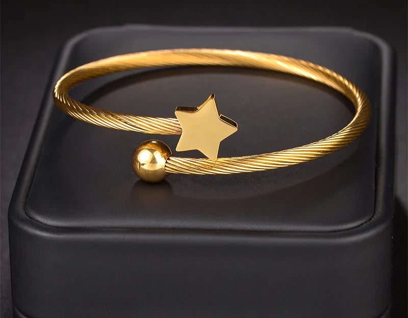 Luxury Gold Stainless Steel Bangle Bracelet – Adjustable Wire Cuff Jewelry for Women - Lunelle London