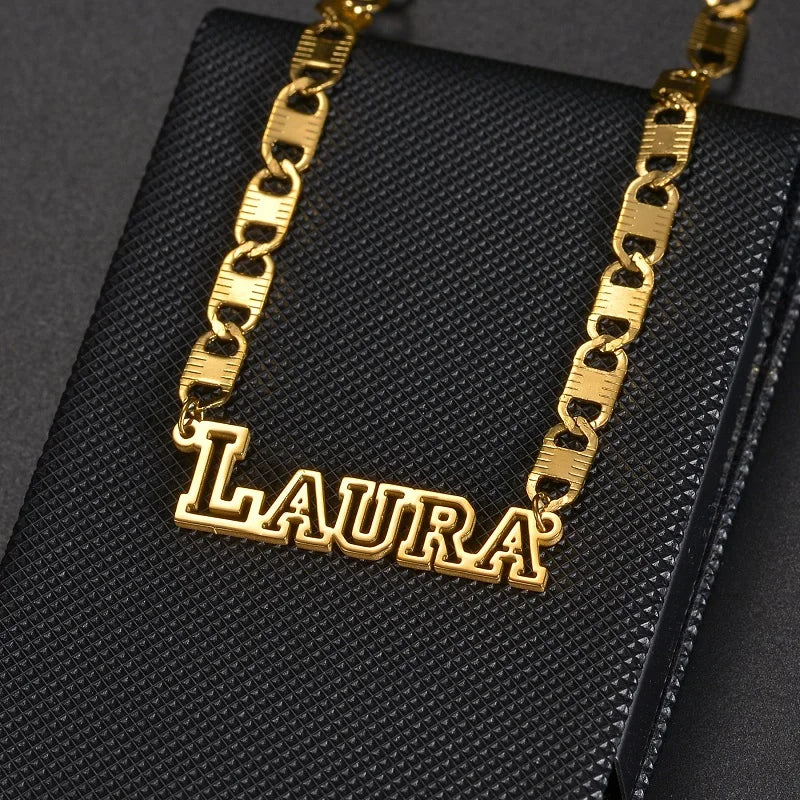 Thick Chain Custom Name Necklace And Bracelet Set