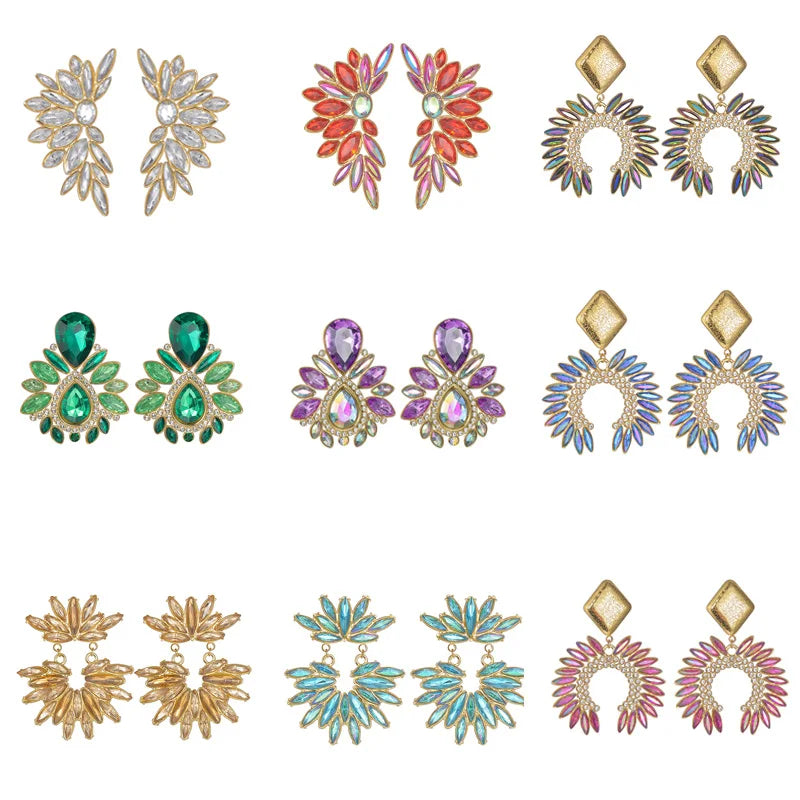 Luxury Crystal Statement Earrings Collection – Colorful Gem Drop & Flower Design - Lunelle London