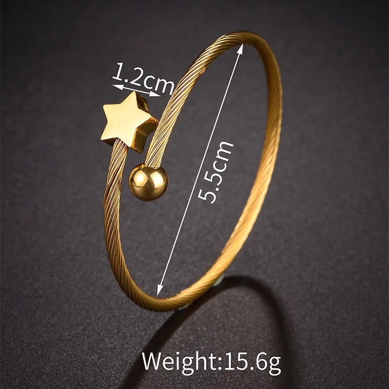 Luxury Gold Stainless Steel Bangle Bracelet – Adjustable Wire Cuff Jewelry for Women - Lunelle London