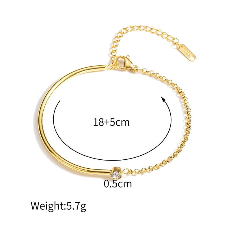 Luxury Stainless Steel Minimalist Bangle Bracelet – Adjustable Gold & Silver Chain Design with Crystal Accent - Lunelle London