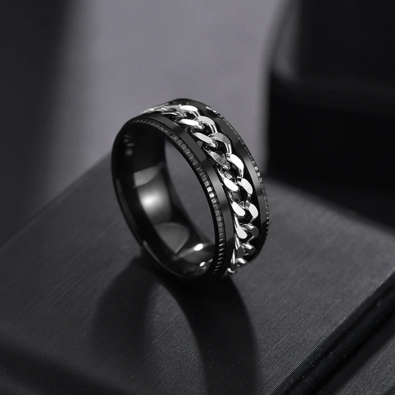Men’s Stainless Steel Spinner Ring – Anxiety Relief Chain Fidget Ring