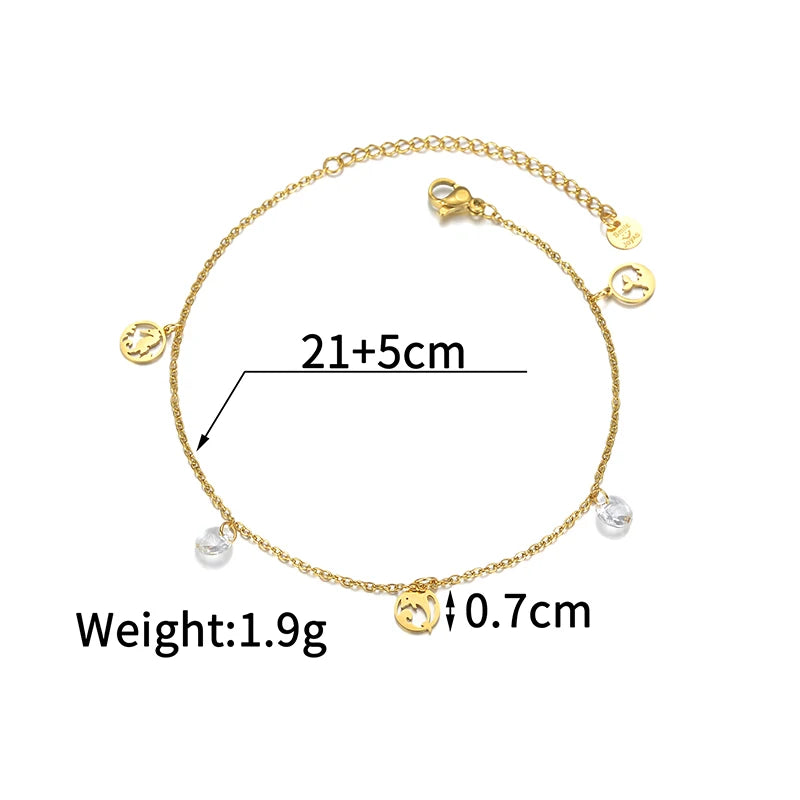 Luxury Gold Charm Anklet – Colorful Crystal, Pearl & Pendant Chain Anklet - Lunelle London