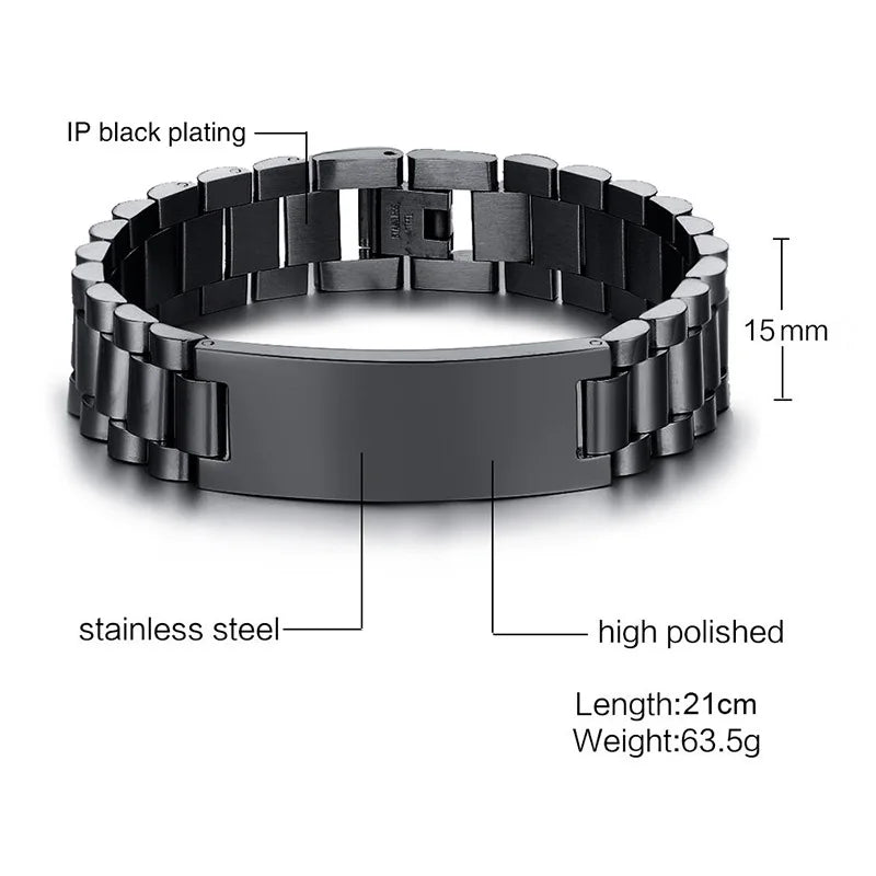 Customised Chunky Chain Bracelet – Engraved Stainless Steel Bracelet for Men & Women