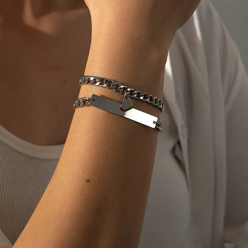 High-Quality Stainless Steel Love Bracelet Set – Elegant Matching Couple Jewelry - Lunelle London