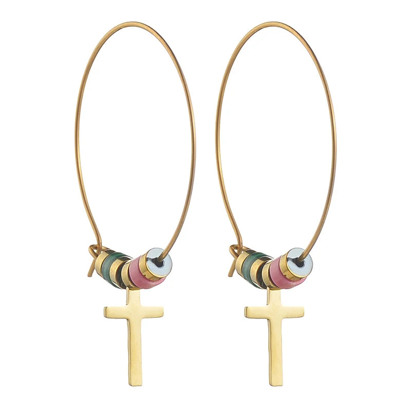 Gold Beaded Charm Hoop Earrings - Lunelle London