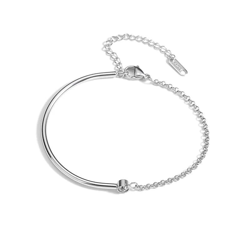 Luxury Stainless Steel Minimalist Bangle Bracelet – Adjustable Gold & Silver Chain Design with Crystal Accent - Lunelle London