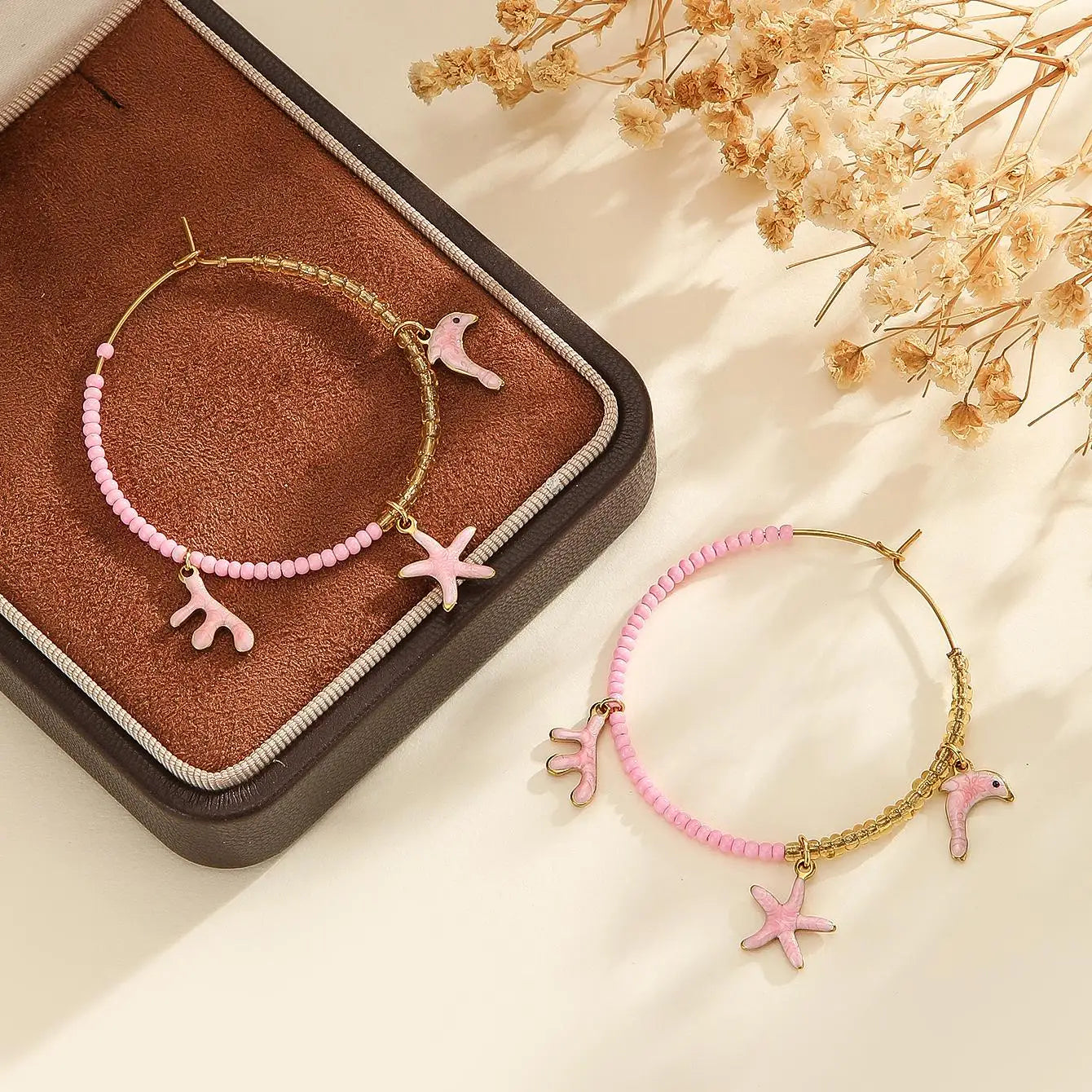 Gold Ocean Charm Hoop Earrings - Lunelle London