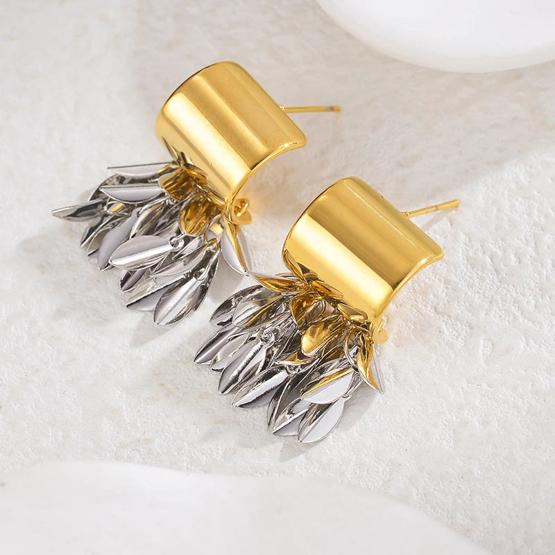 Gold & Silver Geometric Statement Earrings – Modern Stainless Steel Stud Earring - Lunelle London
