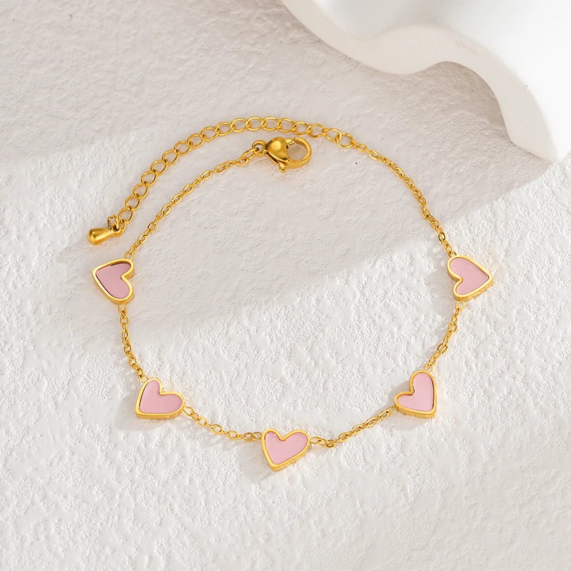 Gold Stainless Steel Enamel Heart Chain Bracelet – Colorful Adjustable Love Charm Jewelry - Lunelle London