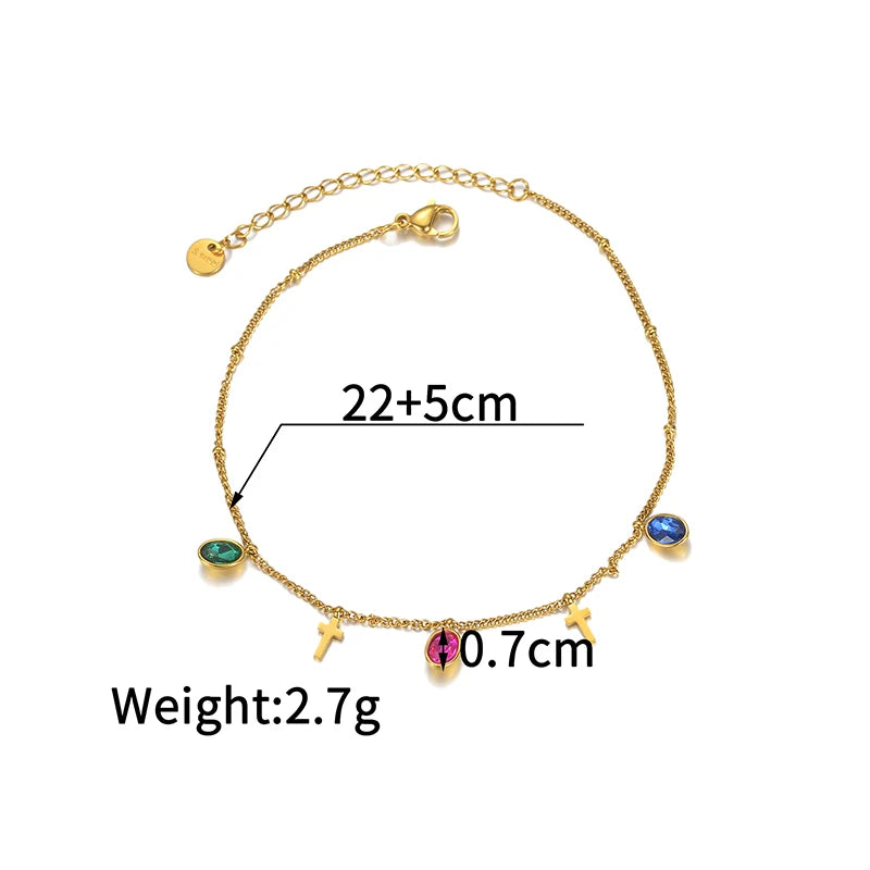 Luxury Gold Charm Anklet – Colorful Crystal, Pearl & Pendant Chain Anklet - Lunelle London