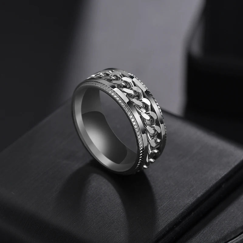 Men’s Stainless Steel Spinner Ring – Anxiety Relief Chain Fidget Ring