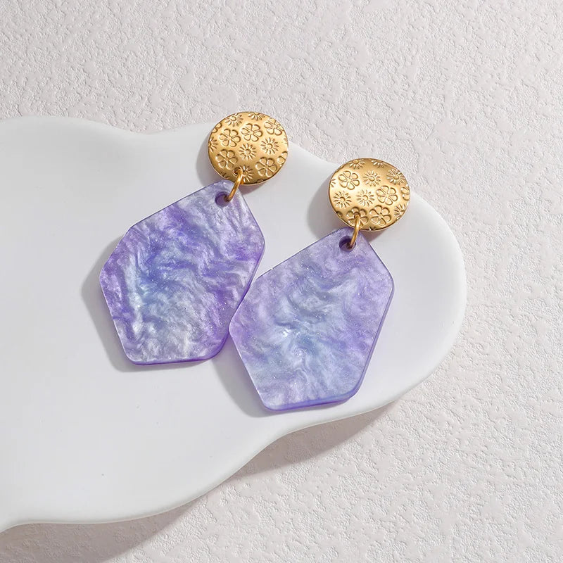 Gold Textured Resin Drop Earrings – Bold Color Statement Earrings - Lunelle London