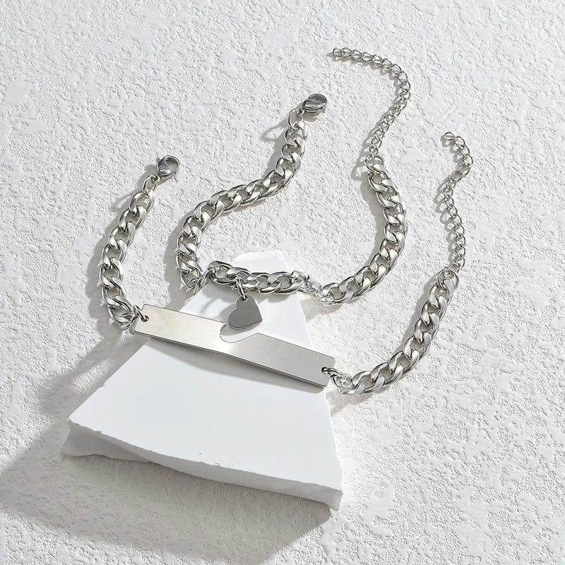 High-Quality Stainless Steel Love Bracelet Set – Elegant Matching Couple Jewelry - Lunelle London