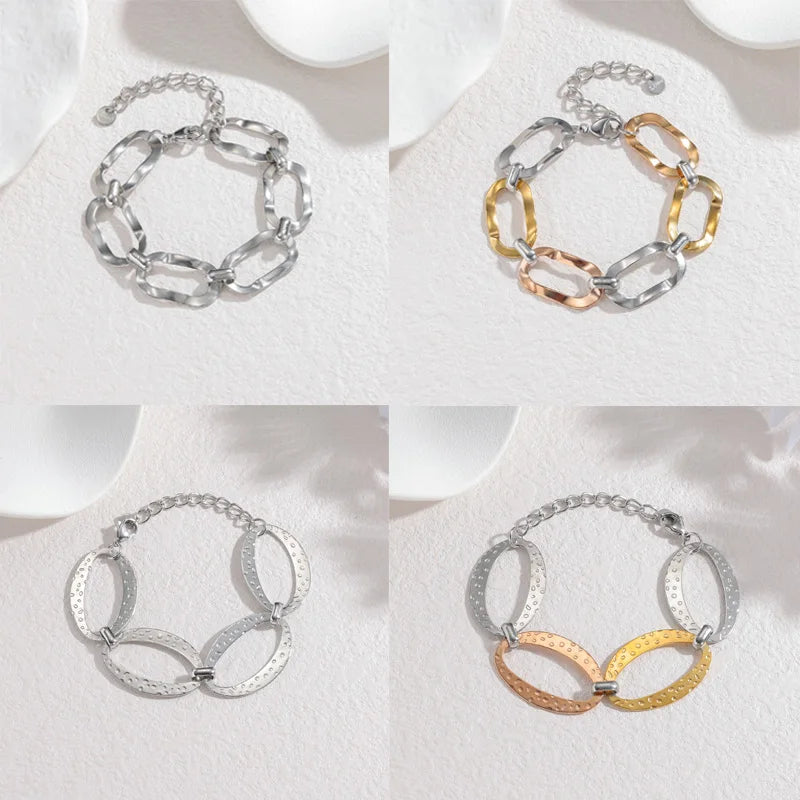 Luxurious Irregular Tri-Color Stainless Steel Chain Bracelet - Lunelle London