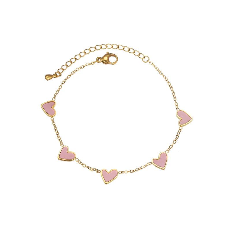 Gold Stainless Steel Enamel Heart Chain Bracelet – Colorful Adjustable Love Charm Jewelry - Lunelle London