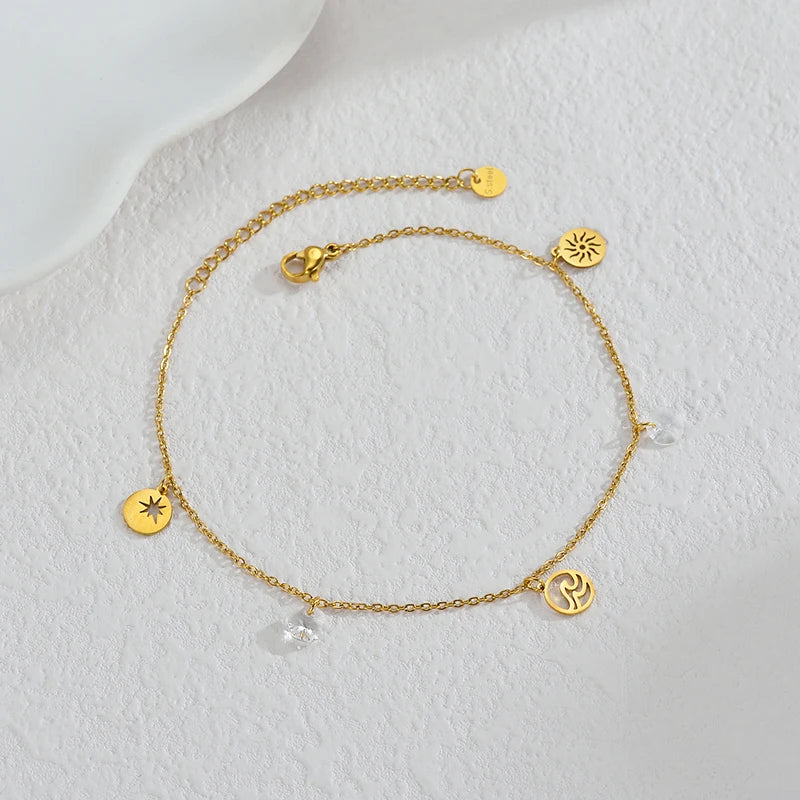 Luxury Gold Charm Anklet – Colorful Crystal, Pearl & Pendant Chain Anklet - Lunelle London