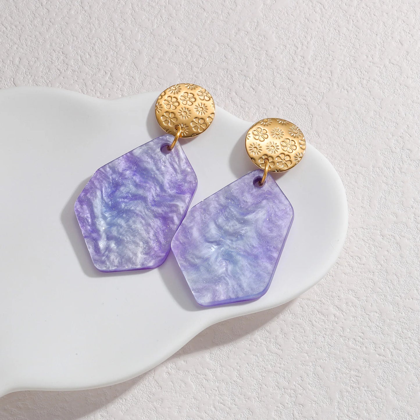 Gold Textured Resin Drop Earrings – Bold Color Statement Earrings - Lunelle London