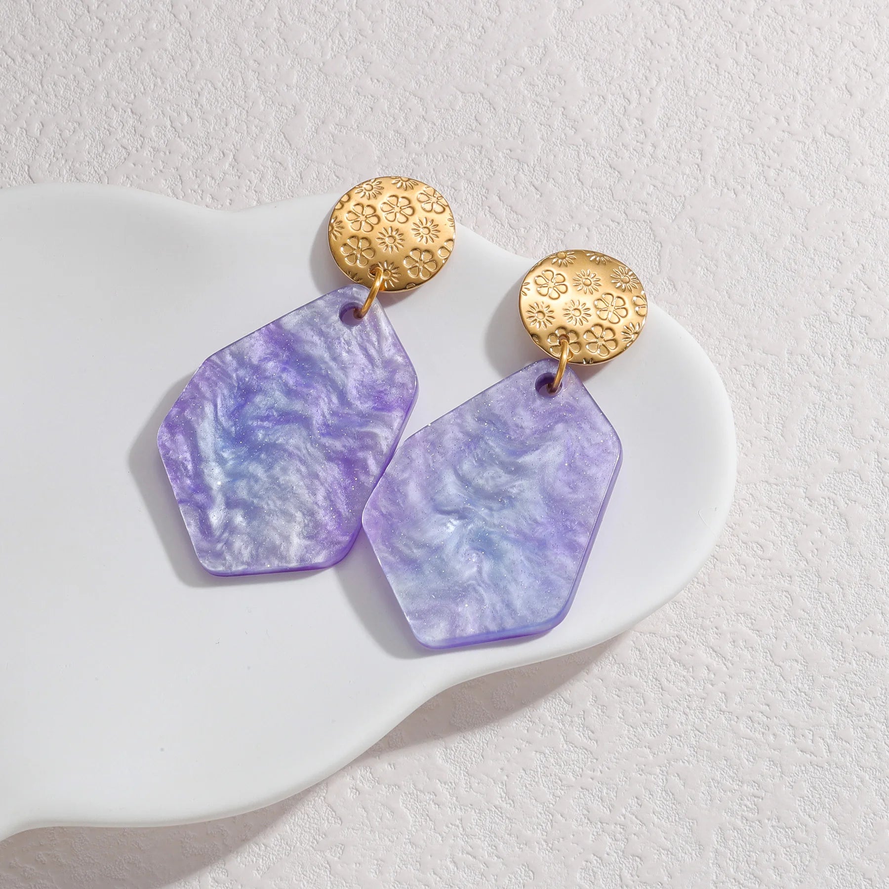 Gold Textured Resin Drop Earrings – Bold Color Statement Earrings - Lunelle London