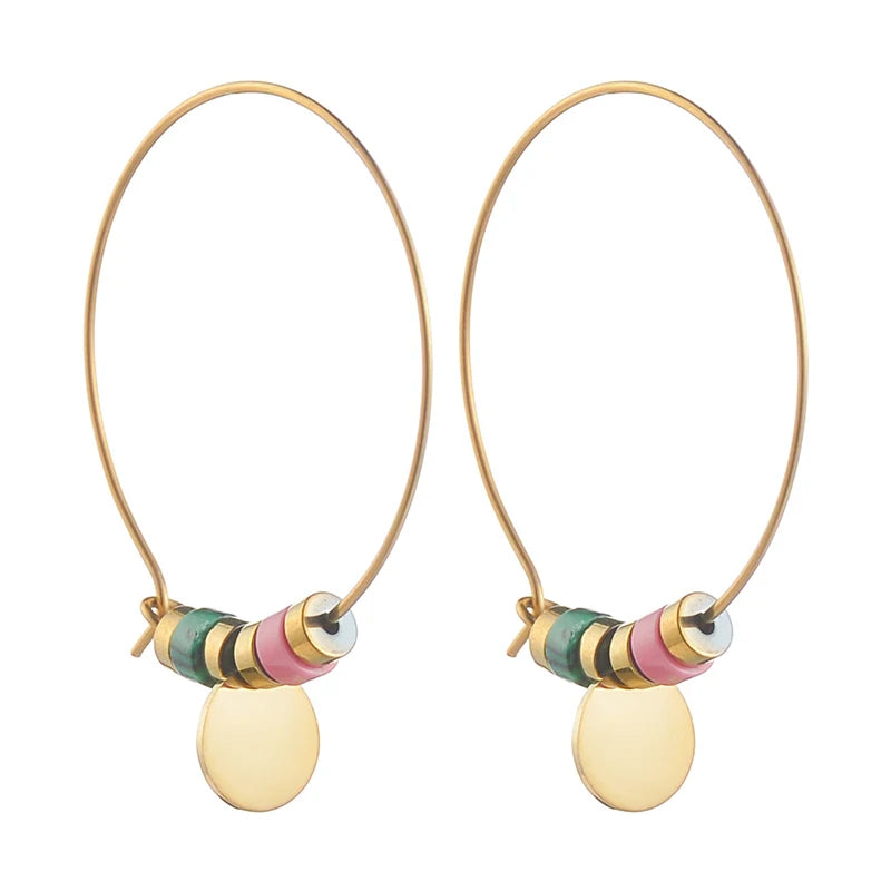 Gold Beaded Charm Hoop Earrings - Lunelle London