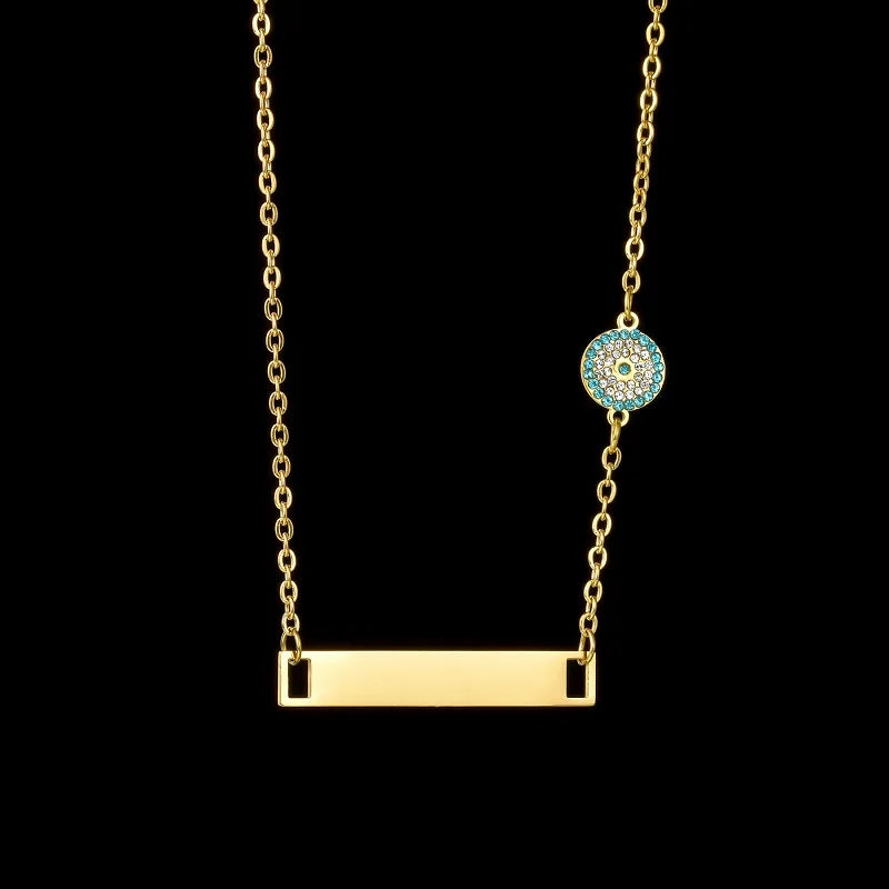 Custom Engraved Bar Necklace with Charm – Personalised Name, Date or Initials