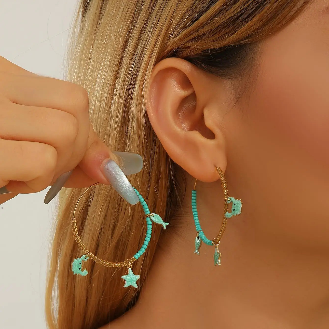 Gold Ocean Charm Hoop Earrings - Lunelle London