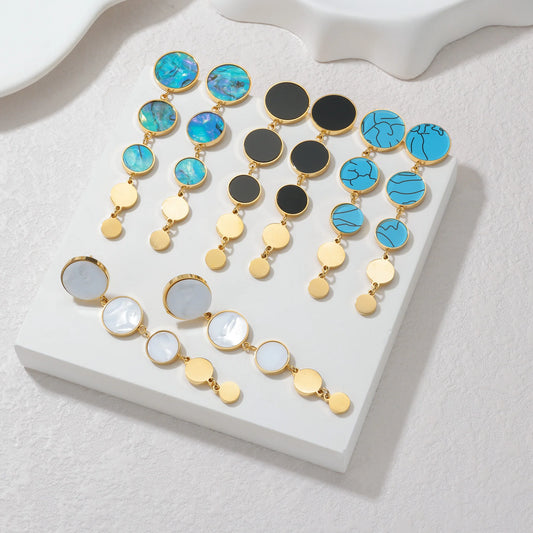 Gold Geometric Round Drop Earrings - Resin & Enamel Disc Dangle Earrings - Lunelle London