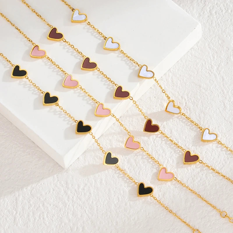 Gold Stainless Steel Enamel Heart Chain Bracelet – Colorful Adjustable Love Charm Jewelry - Lunelle London